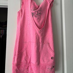 Hot pink hooded sweatshirt dress